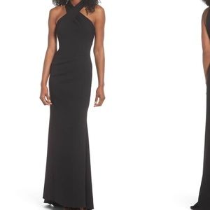 Eliza J sleeveless cross neck black gown